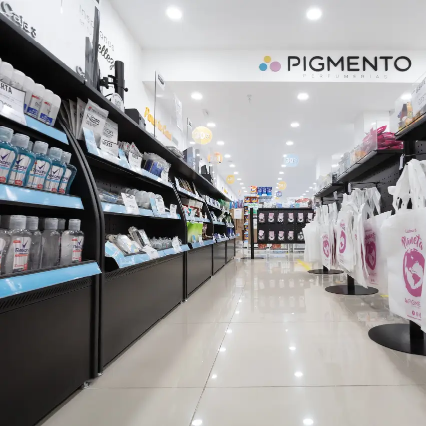 Góndola para perfumería para exhibición de cosméticos y cuidado personal
